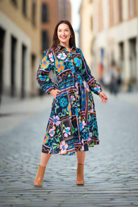 Multi Colour Dana Long Sleeve Midi Shirt Dress