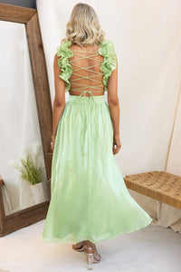 Sage Midi Cocktail Dress with Side Cutouts and Lace Corset Cross Over to Back (Copy) (Copy) (Copy) (Copy) (Copy)