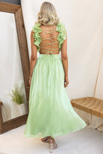 Load image into Gallery viewer, Sage Midi Cocktail Dress with Side Cutouts and Lace Corset Cross Over to Back (Copy) (Copy) (Copy) (Copy) (Copy)