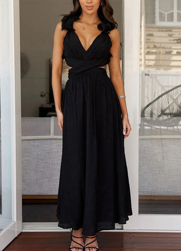 Black Midi Cocktail Dress with Side Cutouts and Lace Corset Cross Over to Back (Copy) (Copy) (Copy)