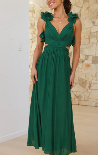 Emerald Green Midi Cocktail Dress with Side Cutouts and Lace Corset Cross Over to Back (Copy)