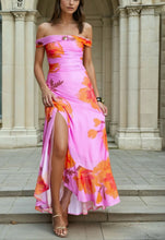 Load image into Gallery viewer, Off The Shoulder Pink &amp; Orange Cocktail Dress with Ruffle Feature