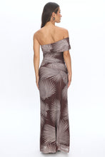 Load image into Gallery viewer, Brown One Shoulder Maxi Dress with Large Print