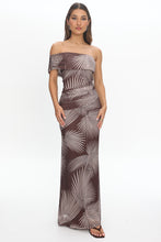 Load image into Gallery viewer, Brown One Shoulder Maxi Dress with Large Print
