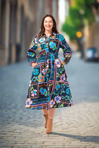 Multi Colour Dana Long Sleeve Midi Shirt Dress