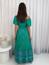 Load image into Gallery viewer, Emerald Green Maxi Skirt &amp; Peasant Top Two Piece Set