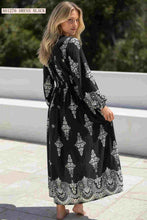Load image into Gallery viewer, Black &amp; White Floral Empire Waist Midi Dress with Pockets