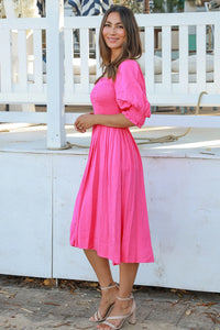 Hot Pink 'Jora' Summer Midi Dress