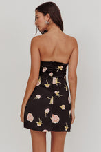 Load image into Gallery viewer, Black floral strapless mini dress with side split