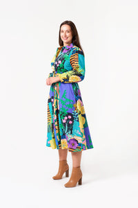 Multi Colour Shiara Long Sleeve Midi Shirt Dress with Pockets