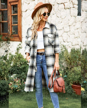 Load image into Gallery viewer, Black brushed check patch pocket longline coat