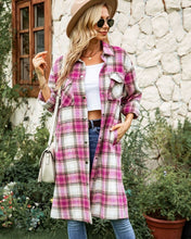 Load image into Gallery viewer, Pink/Cream brushed check patch pocket longline coat