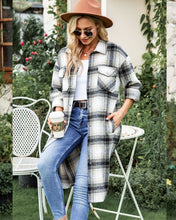 Load image into Gallery viewer, Black brushed check patch pocket longline coat