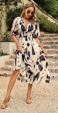 Load image into Gallery viewer, Cream &amp; Black Double Waistband Midi Dress