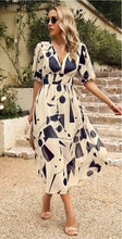 Load image into Gallery viewer, Cream &amp; Black Double Waistband Midi Dress