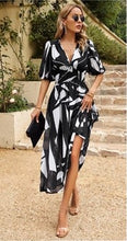 Load image into Gallery viewer, Black &amp; White Double Waistband Midi Dress