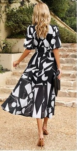 Black & White Double Waistband Midi Dress