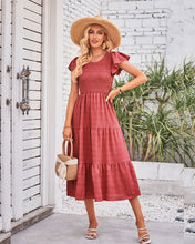 Load image into Gallery viewer, Rust Shirred Bust Midi Dress with Butterfly Sleeve