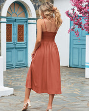 Load image into Gallery viewer, Rust Spaghetti Strap Shirred Midi Dress with Pockets