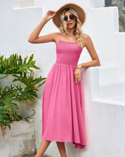 Load image into Gallery viewer, Barbie Pink Spaghetti Strap Shirred Midi Dress with Pockets