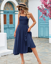 Load image into Gallery viewer, Navy Spaghetti Strap Shirred Midi Dress with Pockets