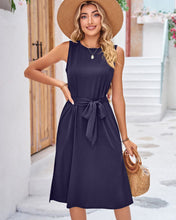 Load image into Gallery viewer, Navy Cotton Summer Dress with Side Split &amp; Pockets