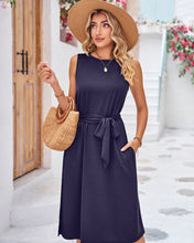 Load image into Gallery viewer, Navy Cotton Summer Dress with Side Split &amp; Pockets