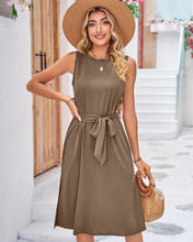 Load image into Gallery viewer, Mocha Cotton Summer Dress with Side Split &amp; Pockets