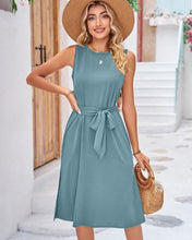 Load image into Gallery viewer, Sage Cotton Summer Dress with Side Split &amp; Pockets