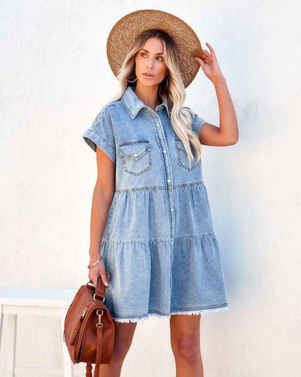 Denim button shop up shirt dress