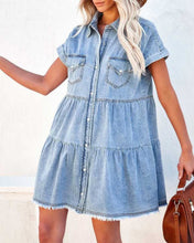 Load image into Gallery viewer, Denim Button Up Shirt Mini Dress