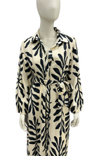 Load image into Gallery viewer, Cream &amp; Black Long Sleeve Shirt Dress with Self Fabric Tie Waist &amp; Pockets