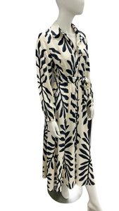 Cream & Black Long Sleeve Shirt Dress with Self Fabric Tie Waist & Pockets