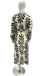 Cream & Black Long Sleeve Shirt Dress with Self Fabric Tie Waist & Pockets