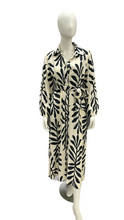 Load image into Gallery viewer, Cream &amp; Black Long Sleeve Shirt Dress with Self Fabric Tie Waist &amp; Pockets