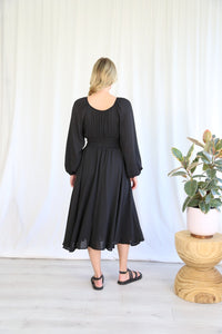 Black Block Print Evening Style Midi Dress