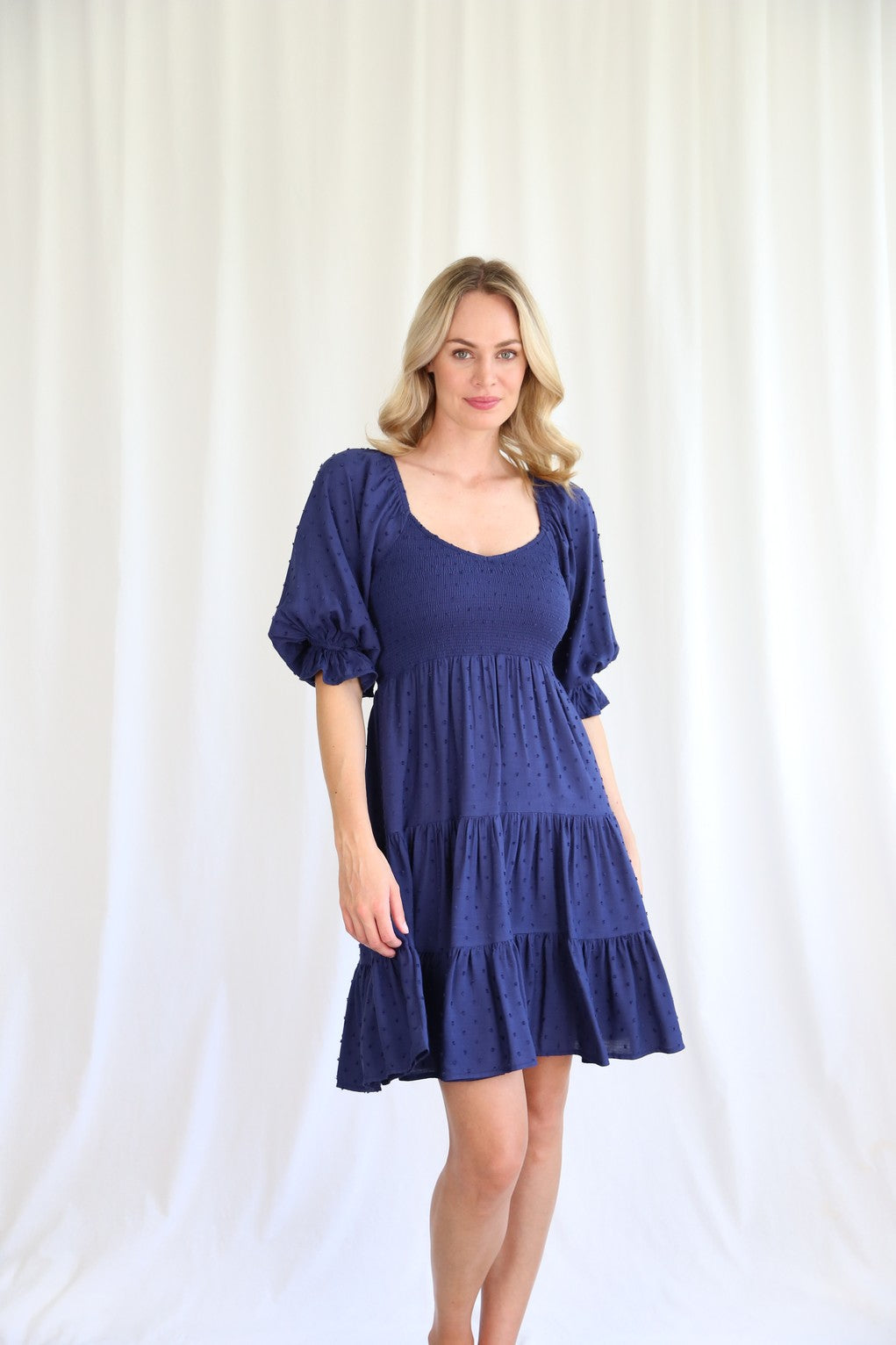 Navy Blue Delorus Mini Dress with Balloon Sleeve