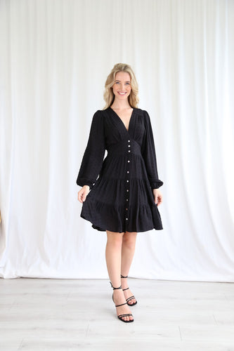 Black Delorus Mini Dress with Long Sleeve