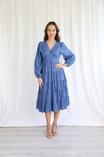 Load image into Gallery viewer, Tahlia Long Sleeve Denim Blue Linen Midi Style Dress