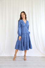 Load image into Gallery viewer, Tahlia Long Sleeve Denim Blue Linen Midi Style Dress