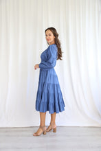 Load image into Gallery viewer, Tahlia Long Sleeve Denim Blue Linen Midi Style Dress