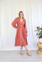 Load image into Gallery viewer, Rust Long Sleeve Linen Midi Dress