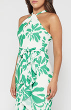 Load image into Gallery viewer, Green Abstract Floral Halter Dress with Waterfall Hem