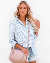 Load image into Gallery viewer, Cotton Blue Stripe Roll Up Sleeve Shirt