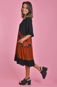 Rust Autumn Vibe Panel Dress with Pockets