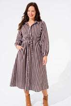 Load image into Gallery viewer, Brown Stripe Moss Maxi Shirt Dress with Pockets