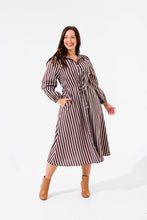 Load image into Gallery viewer, Brown Stripe Moss Maxi Shirt Dress with Pockets