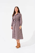 Load image into Gallery viewer, Brown Stripe Moss Maxi Shirt Dress with Pockets