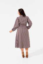 Load image into Gallery viewer, Brown Stripe Moss Maxi Shirt Dress with Pockets