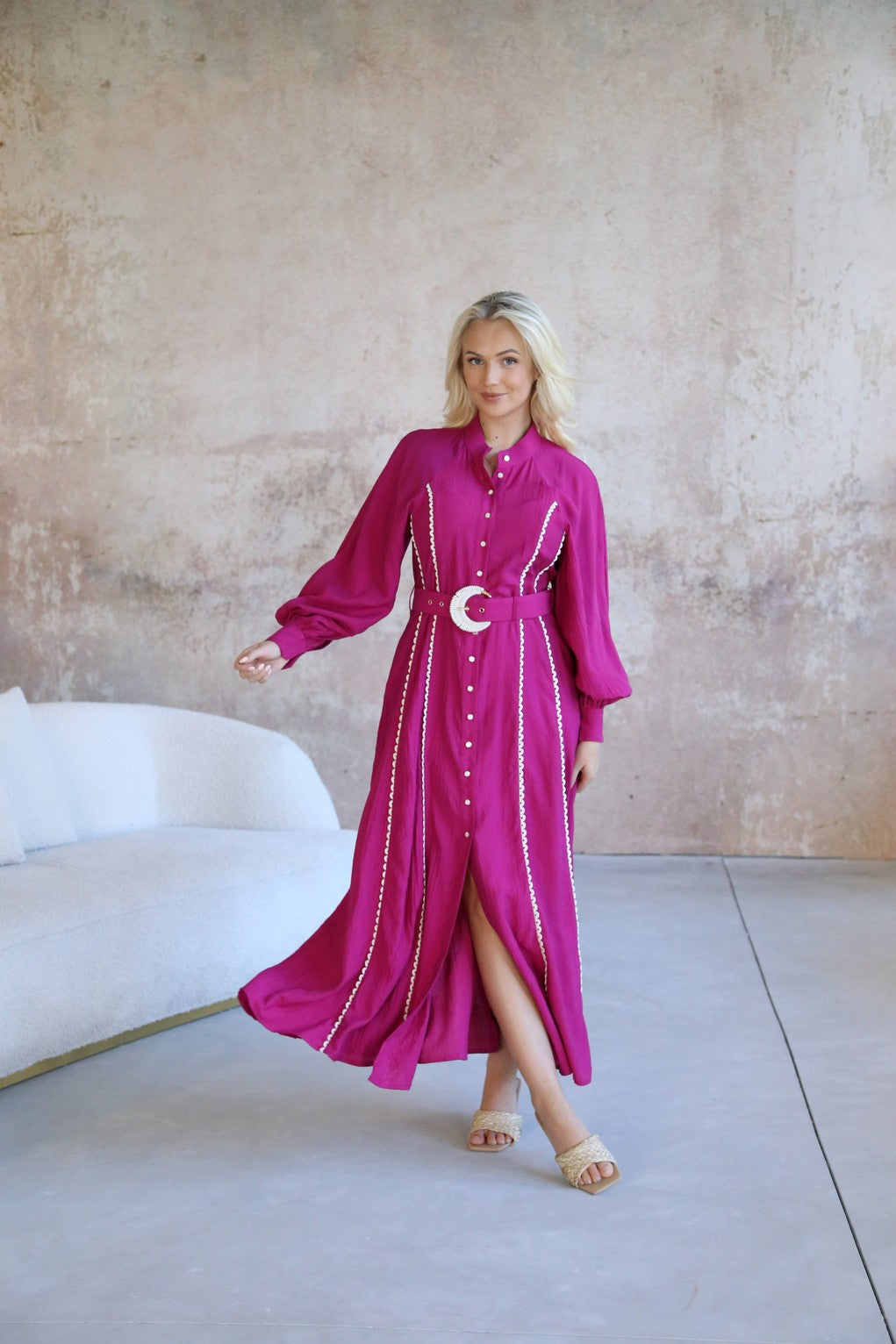 Magenta Long Sleeve 'Whimsical' Boho Maxi Dress with Pockets and Belt Jealouzy Fashion Magenta Long Sleeve 'Whimsical' Boho Maxi Dress with Pockets and Belt Jealouzy Fashion